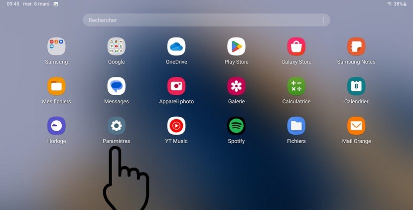 Afficher les paramètres via la liste des applis