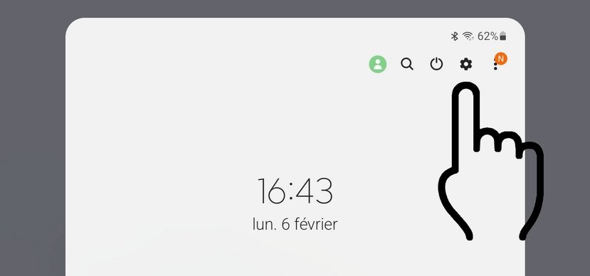 Android : accéder aux réglages via la zone d'accès rapide.