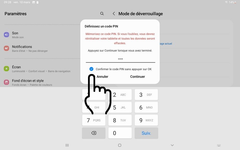 Changer le mode de déverrouillage d'une tablette Android.