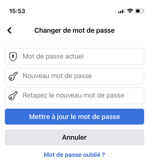 Changer mot de passe de Facebook depuis telephone ou tablette