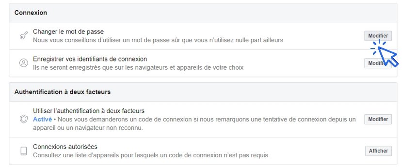 Changer le mot de passe de Facebook