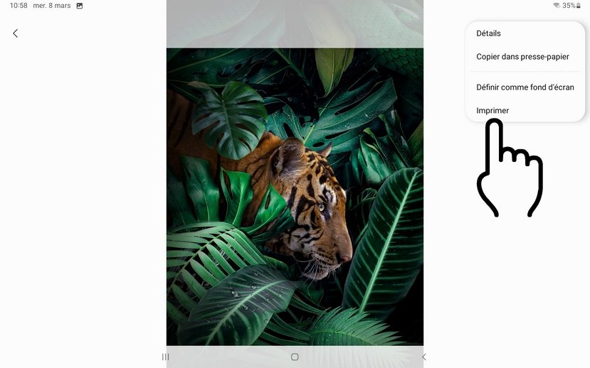 Menu d'impression sur tablette et smartphone