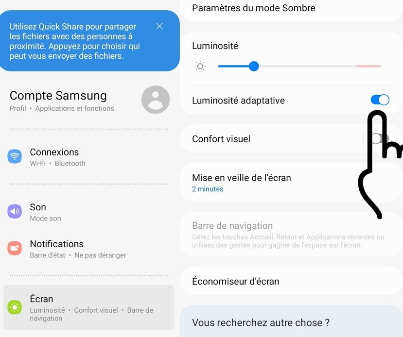Comment désactiver le réglage automatique de la luminosité de l'écran de sa tablette ou de son smartphone.