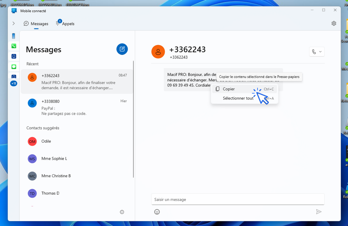 Copier le texte d'un SMS pour l'imprimer depuis son PC Voir ses SMS sur son PC