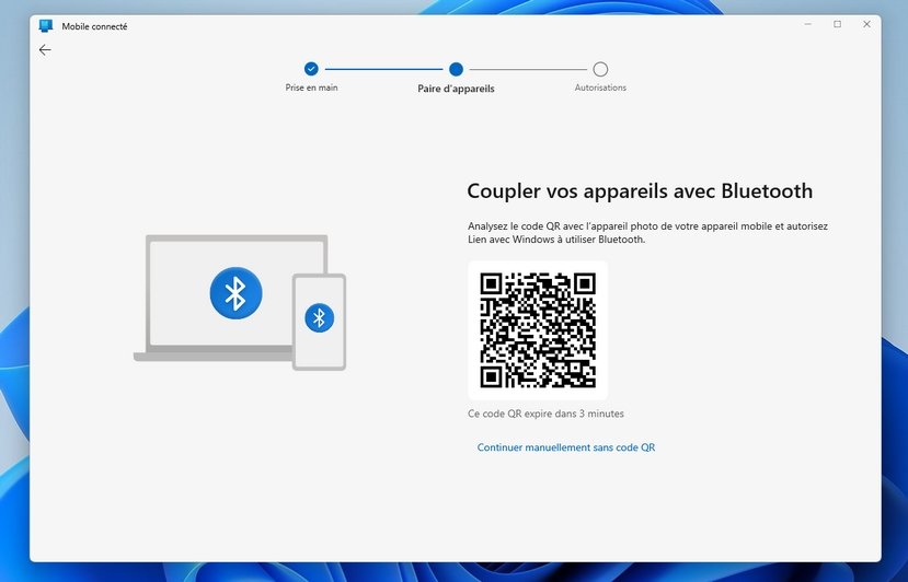 coupler telephone et PC en bluetooth à l'aide de la méthode QR Code Connecter son téléphone à son PC en bluetooth avec l'appli Mobile connecté.