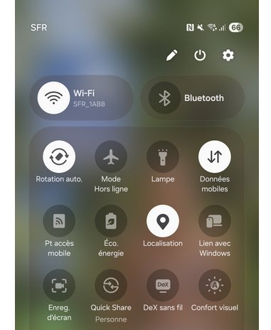 Afficher les réglages rapides d'un smartphone.
