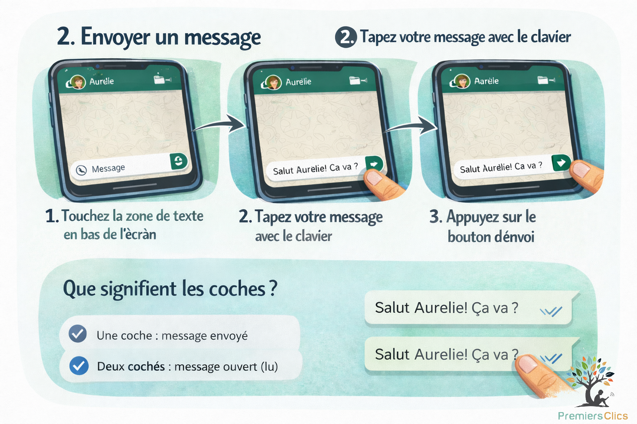 comment envoyer un message dans whatsapp - tutos smartphones Comment envoyer un message avec WhatsApp - Tutos WhatssApp